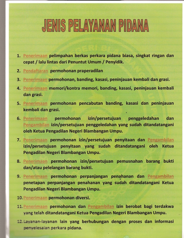 Jenis pelayanan Pidana