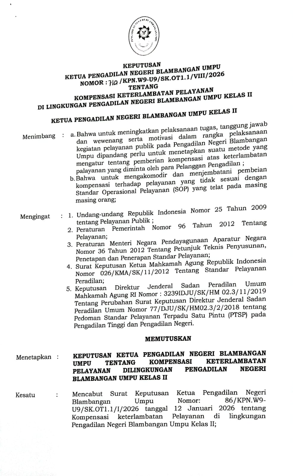 sk keterlambatan pelayanan